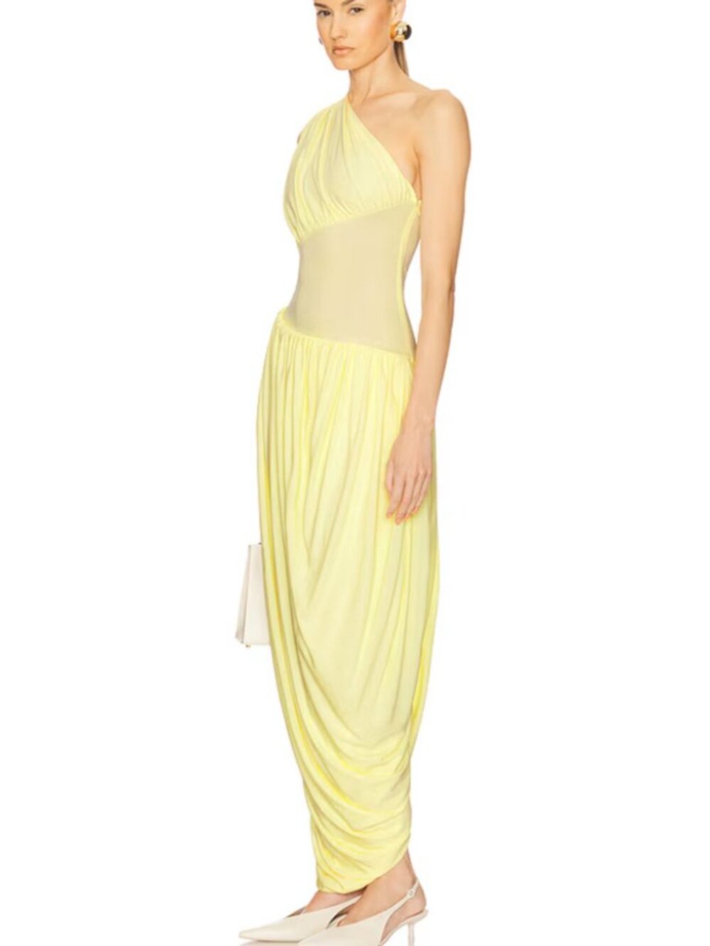 One-Shoulder Yellow Maxi Dress - Elegant Evening Wear - Picture 4 of 4